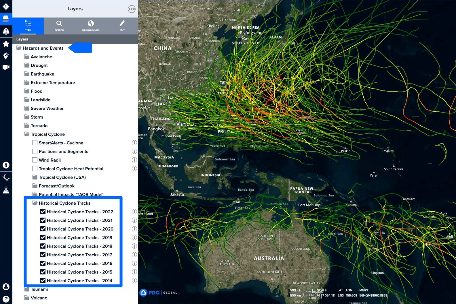 A screenshot of a computer screen showing a map of the world Description automatically generated
